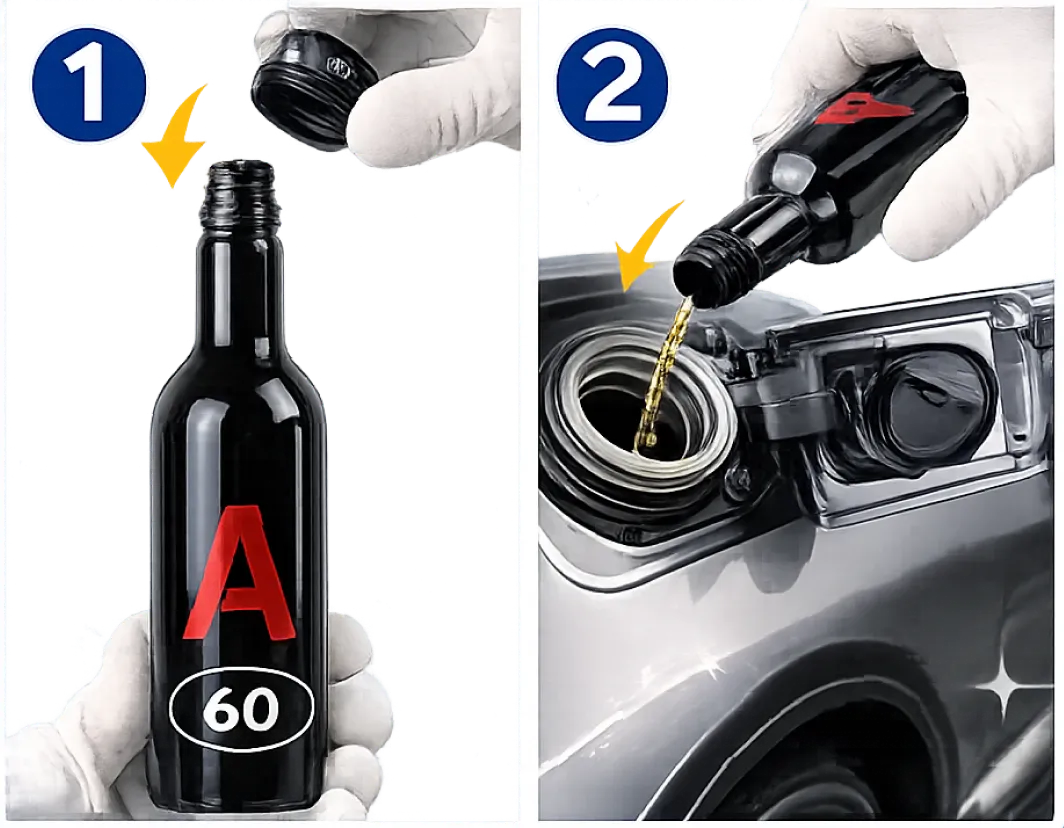 OMF-Aの使用方法 ボトルを開けて燃料タンクに注入する 2 ステップ